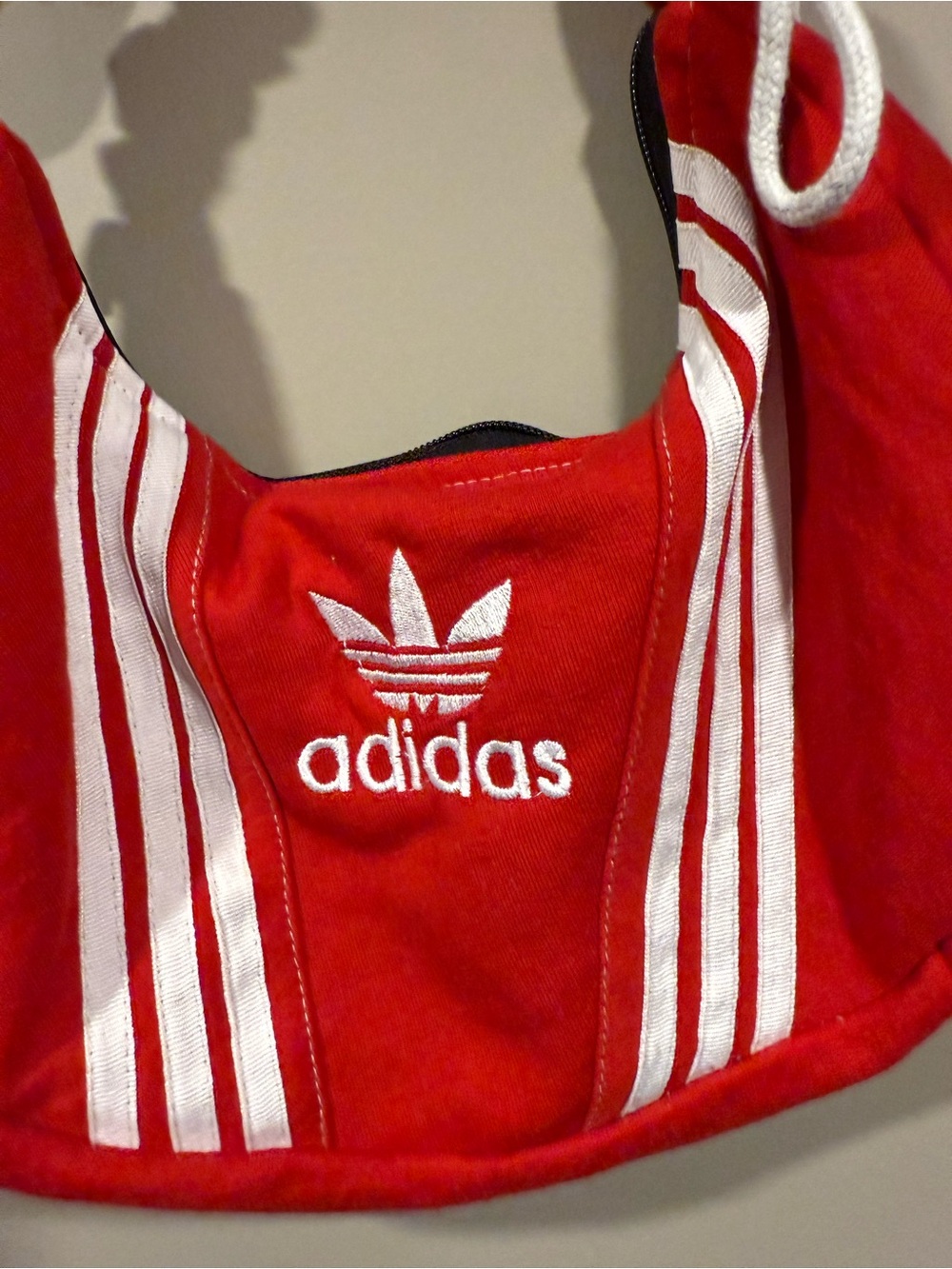 adidas custom Red boho scrunch handle Shoulder Bag with Trefoil and Stripes image 2
